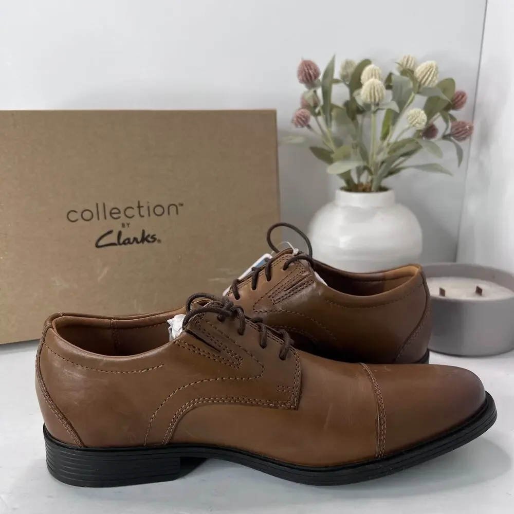 Clarks Whiddon Cap Toe Oxford Leather Shoes Dark Tan 52913 Men's US 8.5M NWD